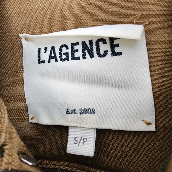 L'Agence Celine Slim Fit Leopard Print Cropped Denim Jacket Camel S NWT - Picture 9 of 16